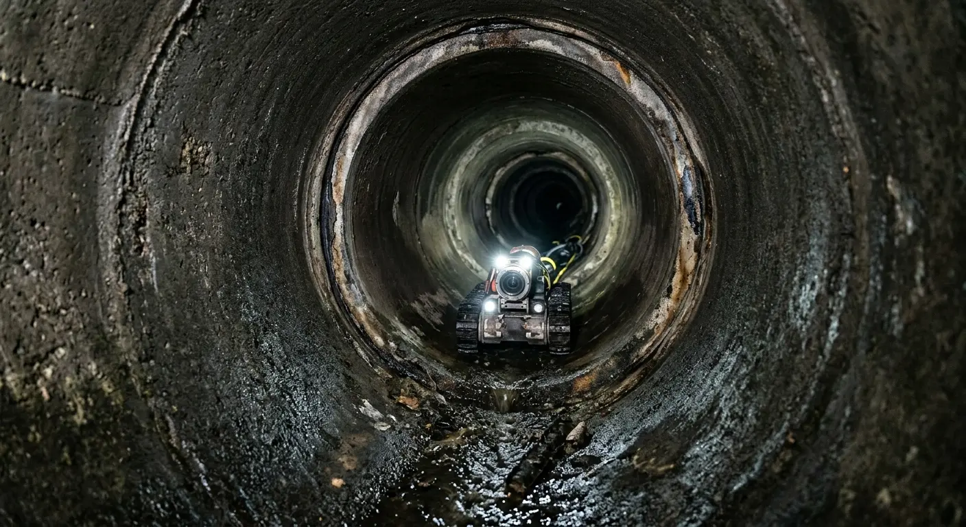 Robotic sewer camera inspecting pipe interior for Drain Snake Service in Hempfield