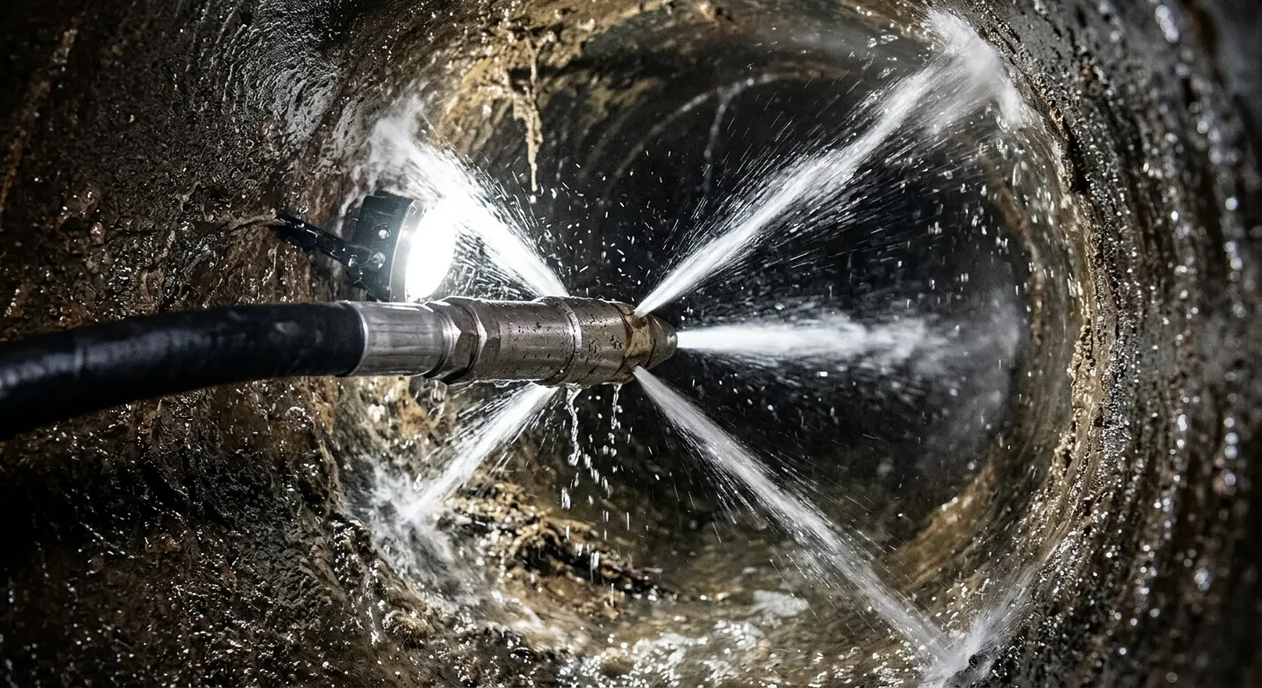 High-pressure hydro jetting nozzle cleaning sewer pipe for Storm Drain Cleaning in Hempfield